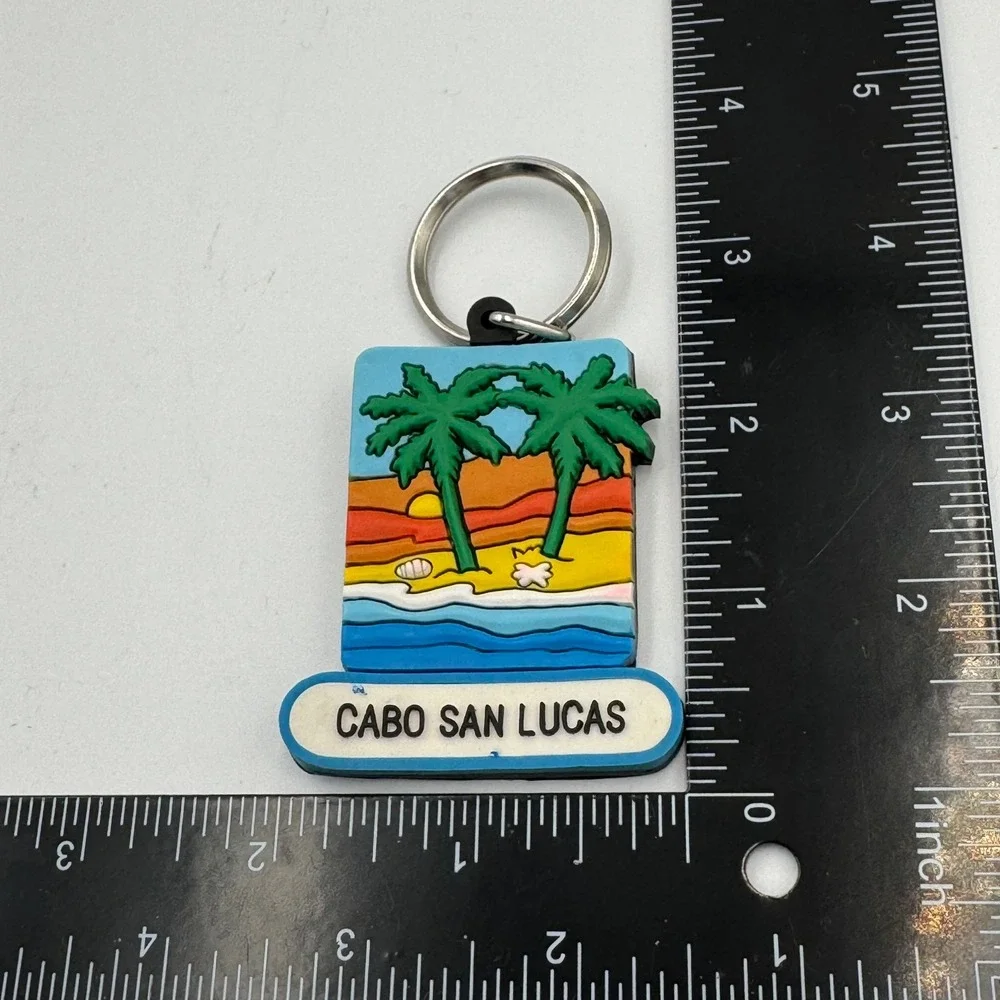 Cabo San Lucas Mexico Tropical Beach Palm Tree Sunset‎ Rubber Souvenir Keychain